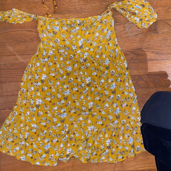 Sunflower yellow floral flower sleeve off shoulder mini dress country western - Picture 1 of 3